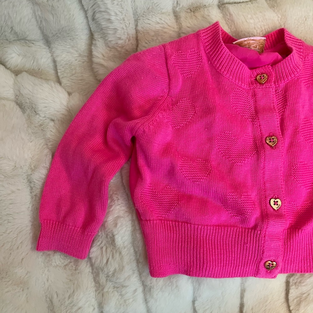 Baker by Ted Baker Baby 3/6M Neon Pink Gold Heart Preppy Valentine Sweater